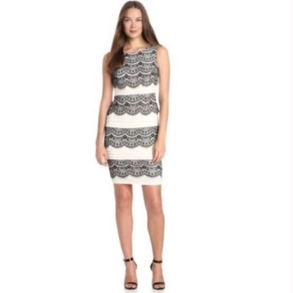 JAX Black + White Scalloped Lace Cocktail Dress 14 - Picture 1 of 4